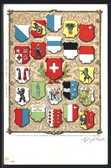 Ansichtskarten: Litho Schweiz, Wappen der Eidgenössiche – Gebraucht aus Berlin von bartko-reher