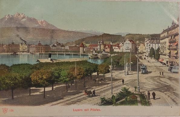 Cartoline postali: LUZERN mit Pilatus - Trams & Dampfschiff - 1908 – Usato da Delémont venduto da Domdom1
