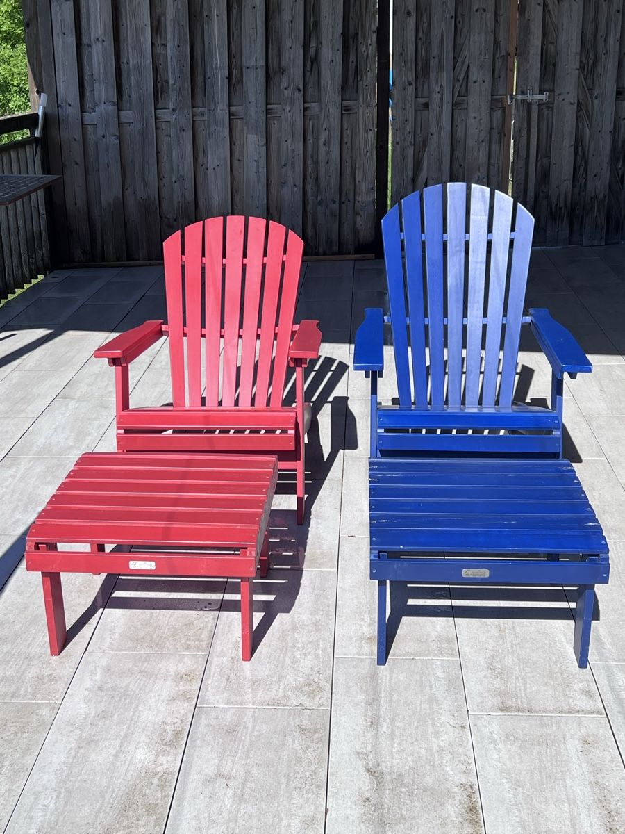 Pfister Poltrone: 2 Stk. Gartensessel "Kanada" mit Hocker, Rot/Blau – Usato da Bützberg venduto da ben_2fvf 1