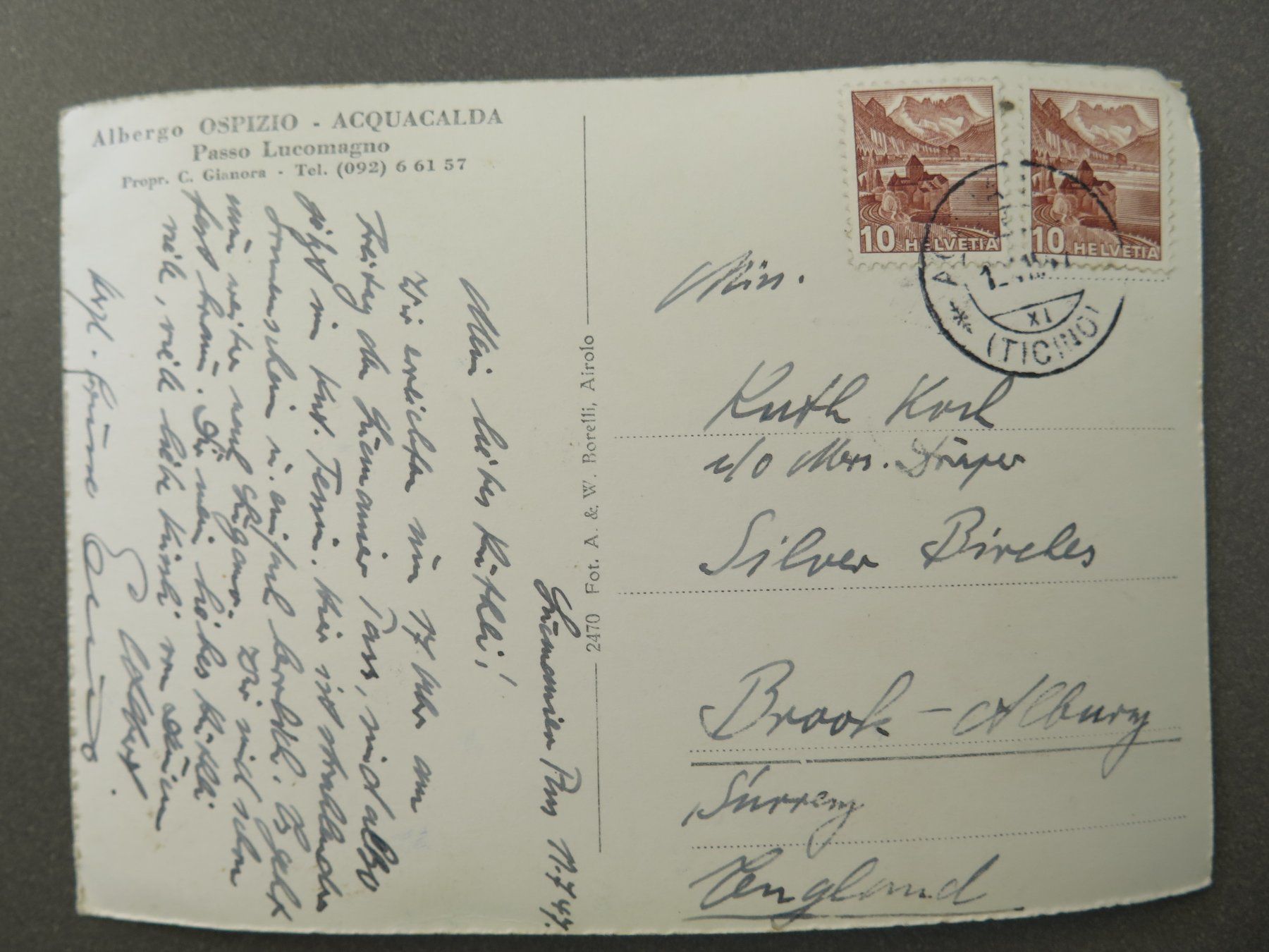 Cartoline postali: ACQUACALDA - OSPIZIO - POSTAUTO SAURER - SCHNAUZENPOSTAUTO – Usato da Wittenbach venduto da lipasal 2