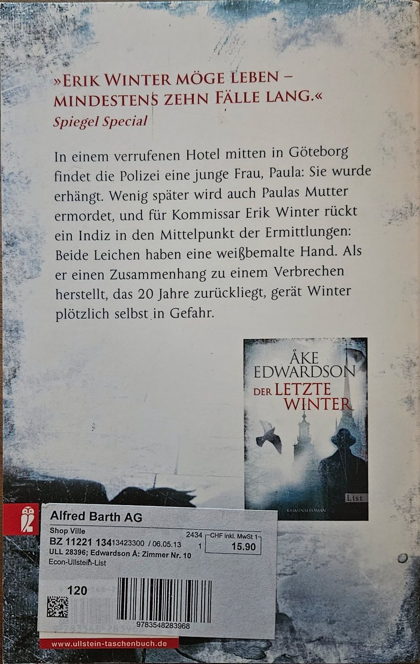 Libri: Ake Edwardson - Zimmer Nr. 10 – Usato da Hinwil venduto da brucha01 1