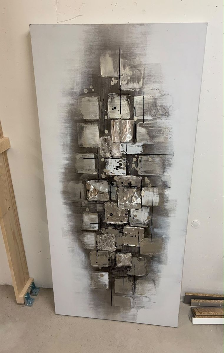 Dipinti: Abstrakte Leinwand Malerei Rechtecke Silber Grau 150x70 – Usato da Wittenbach venduto da Alex_SG