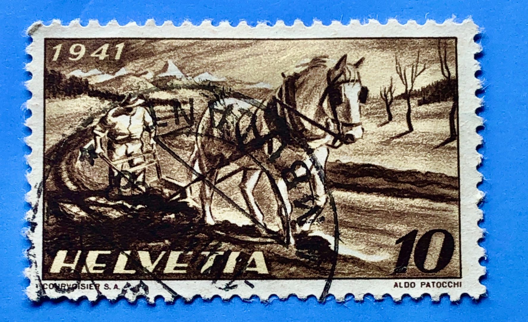 Tutti i francobolli: Nr.252 Bauer,Pferd,Pflug  GESTEMPELT 1941   – Usato da Aarau venduto da Billa007