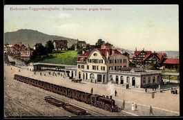 AK Herisau, Bahnhof der Bodensee-Toggenburgbahn aus der Voge