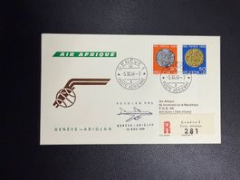 Air Afrique Erstflugbrief Genf-Abidjan 1964