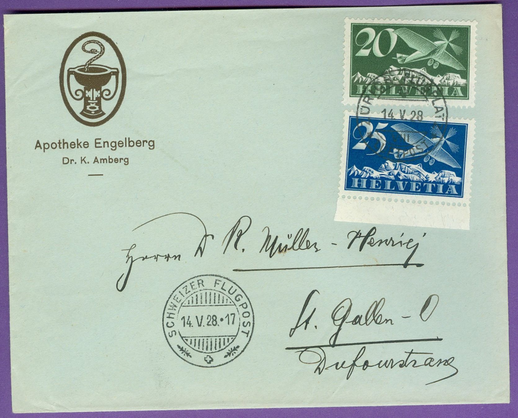 Tutti i francobolli: 1928 Schweiz Flugpost RF – Usato da Zürich venduto da yago-rot
