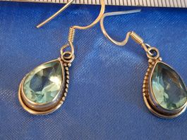 Silber Ohrhänger 925 mit b lauem Stein Tropfenform Topaz