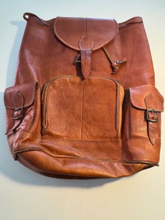 Vintage Echtleder-Rucksack /klassischer Wander-Look – Cognac