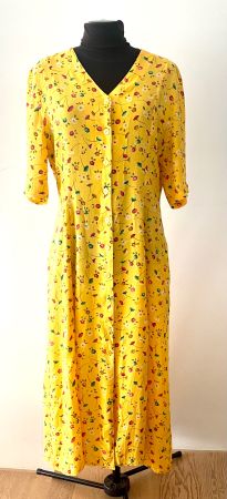 Vintage Midikleid Gelb Blumenmuster Gr.40 100% Viskose