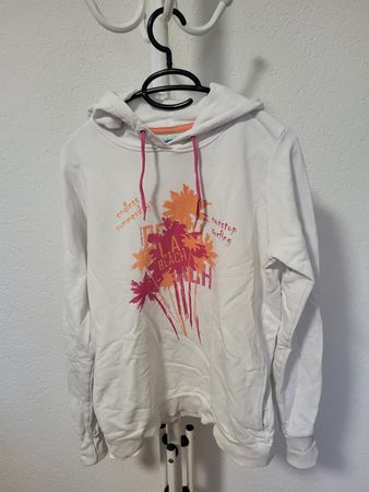 Weisser Kapuzenpullover, LA Beach Motiv, Grösse XL