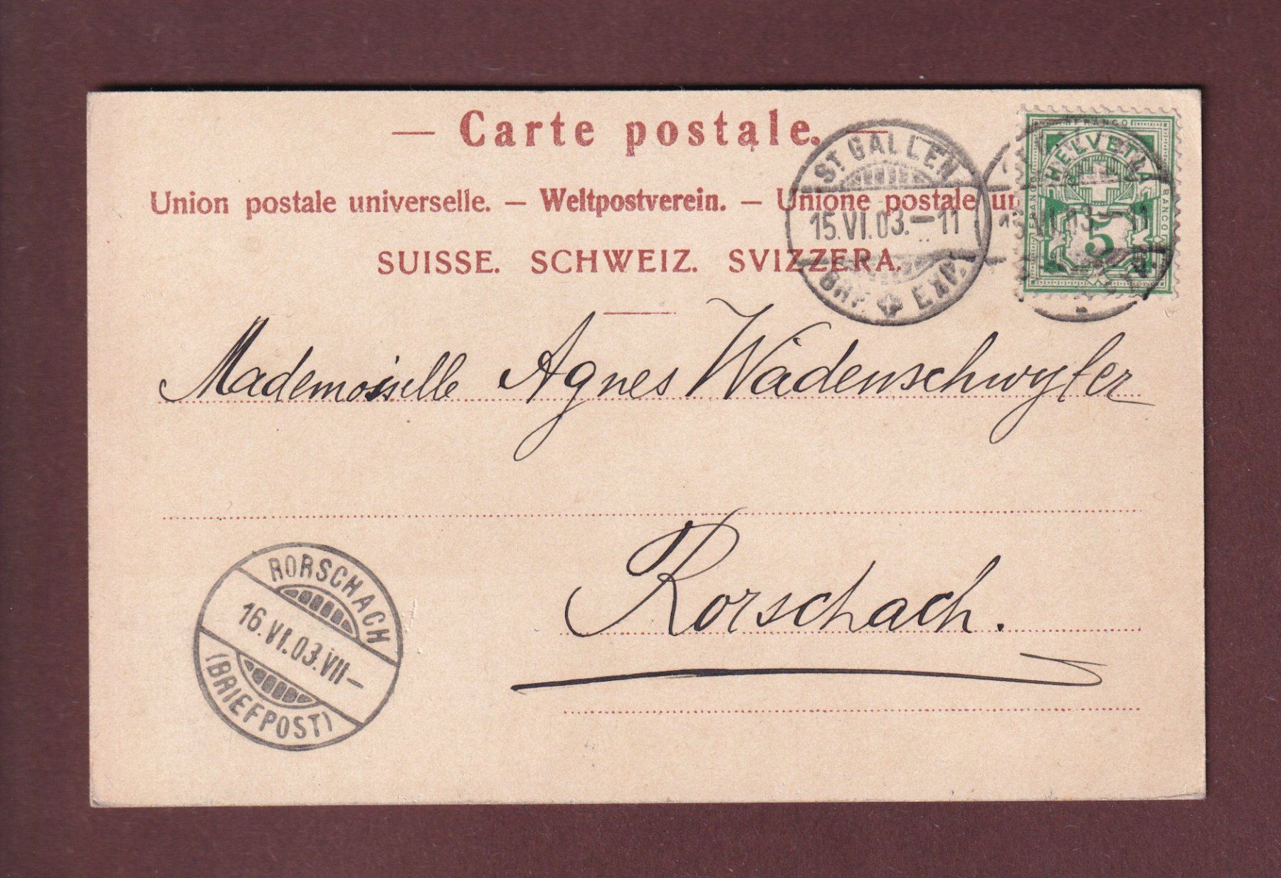 Cartoline postali: ST. GALLEN - Marktgasse - 1903 – Usato da Pully venduto da nicecards 1