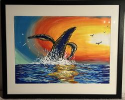 Acrylgemälde «Befreiung» (Wal im Sonnenuntergang), gerahmt, 