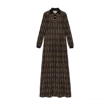 Gucci Maxi Dress Gold Black Chain Pattern Size S New