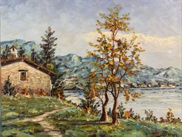85cmbreitx 70cmhoch/ Busnelli 1945/ Öl Gemälde Landschaft