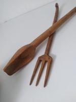 Vintage-Set: Handgeschnitzter Holzlöffel 56cm,Holzgabel 35cm