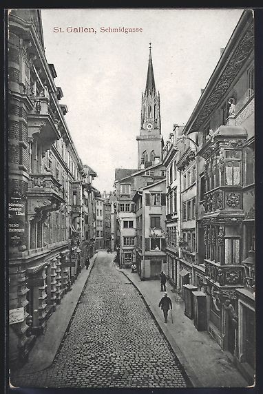 Cartoline postali: St. Gallen, Strasse Schmidgasse mit Pass – Usato da Berlin venduto da bartko-reher