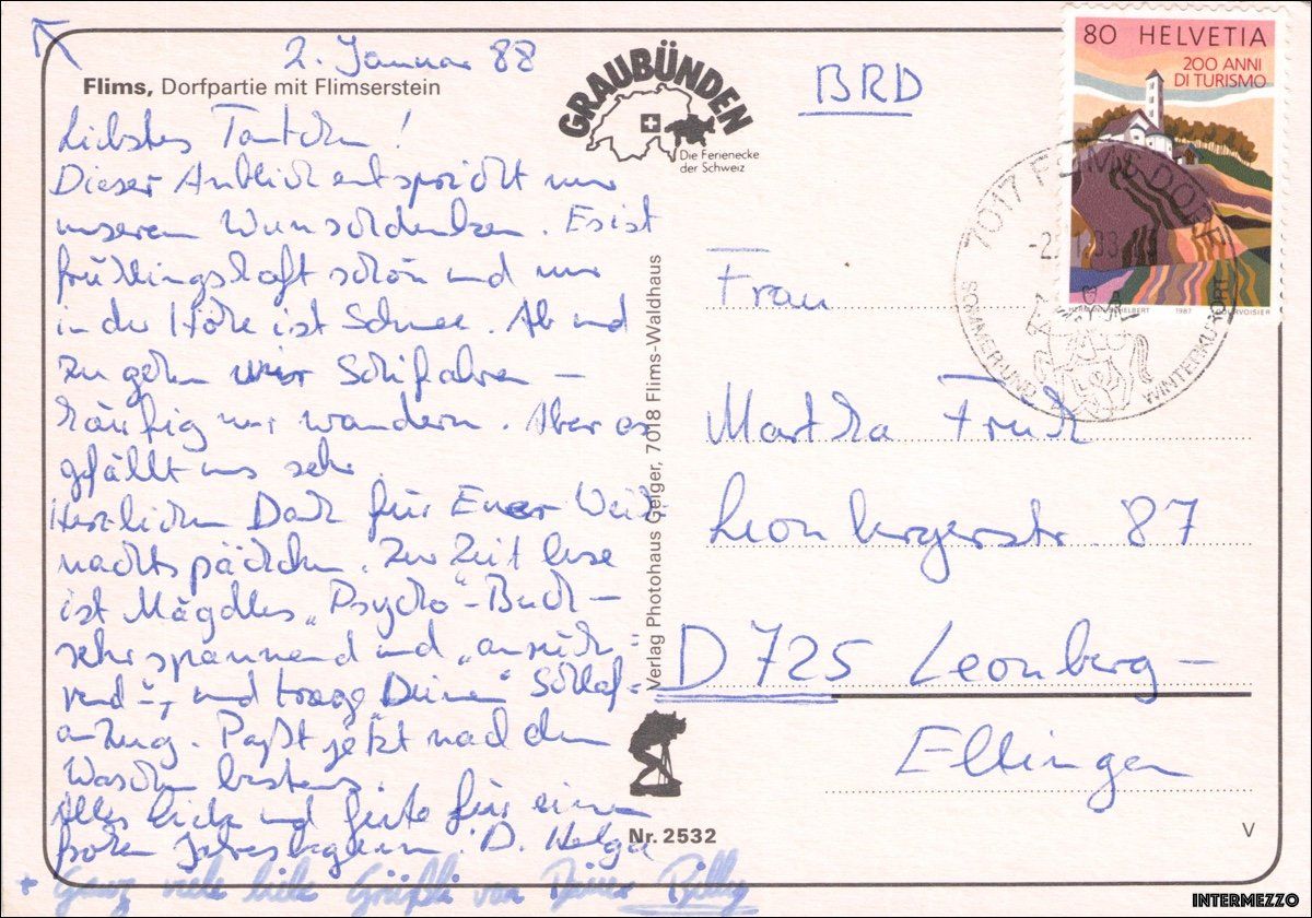Cartoline postali: Flims GR // 1988 Dorf Kirche verschneit // Winter – Usato da Basel venduto da intermezzo12 1