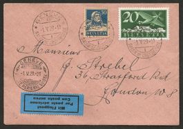 Flugpost  Schweiz 1929 Genf Lyon Paris London Luftpost