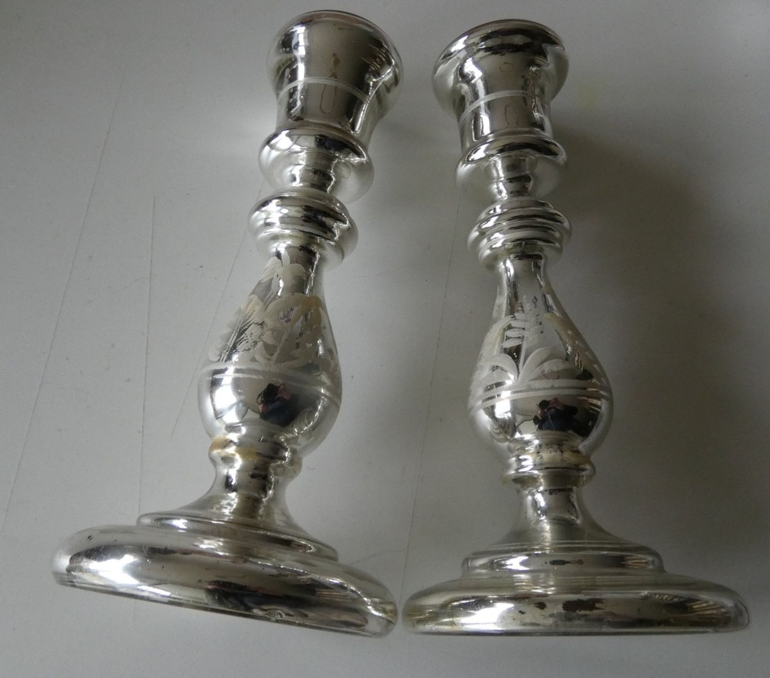Portacandele: 2 Silber antike  Kerzenständer,  Spiegelglas, versilbert – Usato da Dietlikon venduto da kes_j6d7