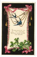 Liebes-Kärtchen - Spruch - Schwalben - Kleeblatt Litho  1910