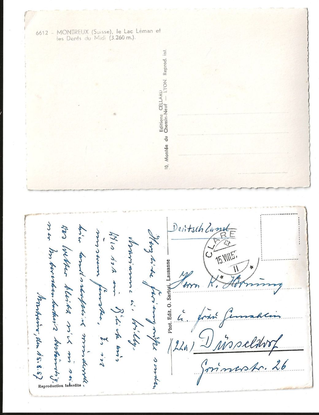 Cartoline postali: 2 x AK 1957 Montreux – Usato da Greifensee venduto da 315WDO 1