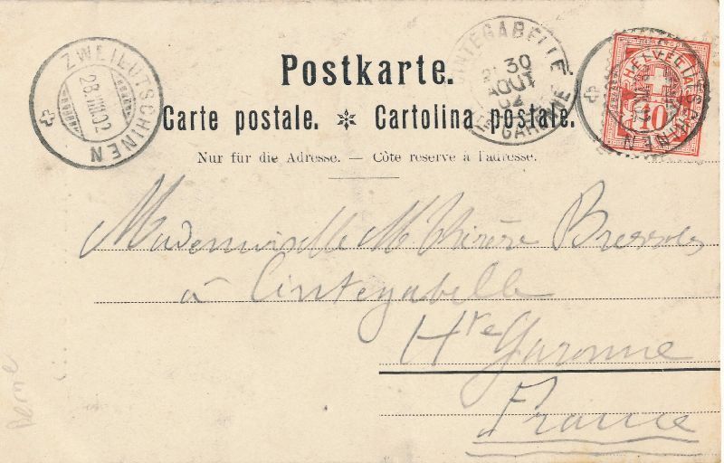 Cartoline postali: Zweilütschinen + 1902 – Usato da Emmenbrücke venduto da teestube 1