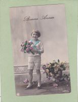 Kitsch Kind mit Blumen Bonne Année 1924