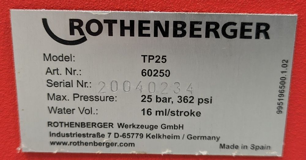 Rothenberger TP 25 Druckprüfpumpe 60250