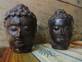 2 Buddha Köpfe aus Metall, Handarbeit