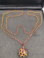 Vintage vergoldete Collier Halskette, Anhänger Granate Top