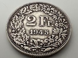 2 Franken 1945, Silber. Ss erhalten