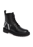 Damen Valentino Logo Combat Stiefeletten Leder in Schwarz