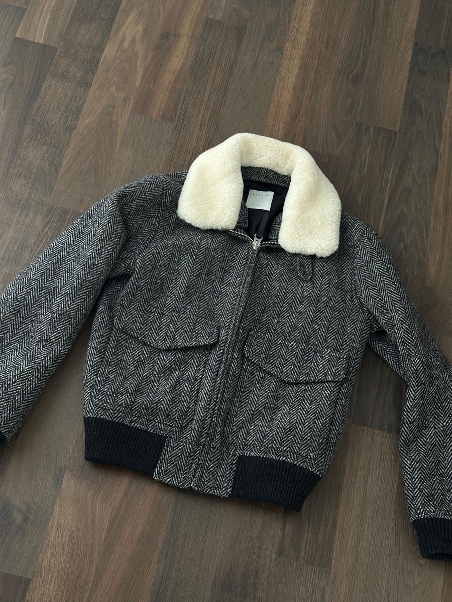 Sandro Giacche: Sandro Shearling Collar Herringbone Aviator Jacke in Grösse – Usato da Mörschwil venduto da ReLuxeAtelier 1