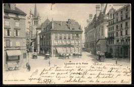 AK Lausanne, La Poste, Straßenbahn