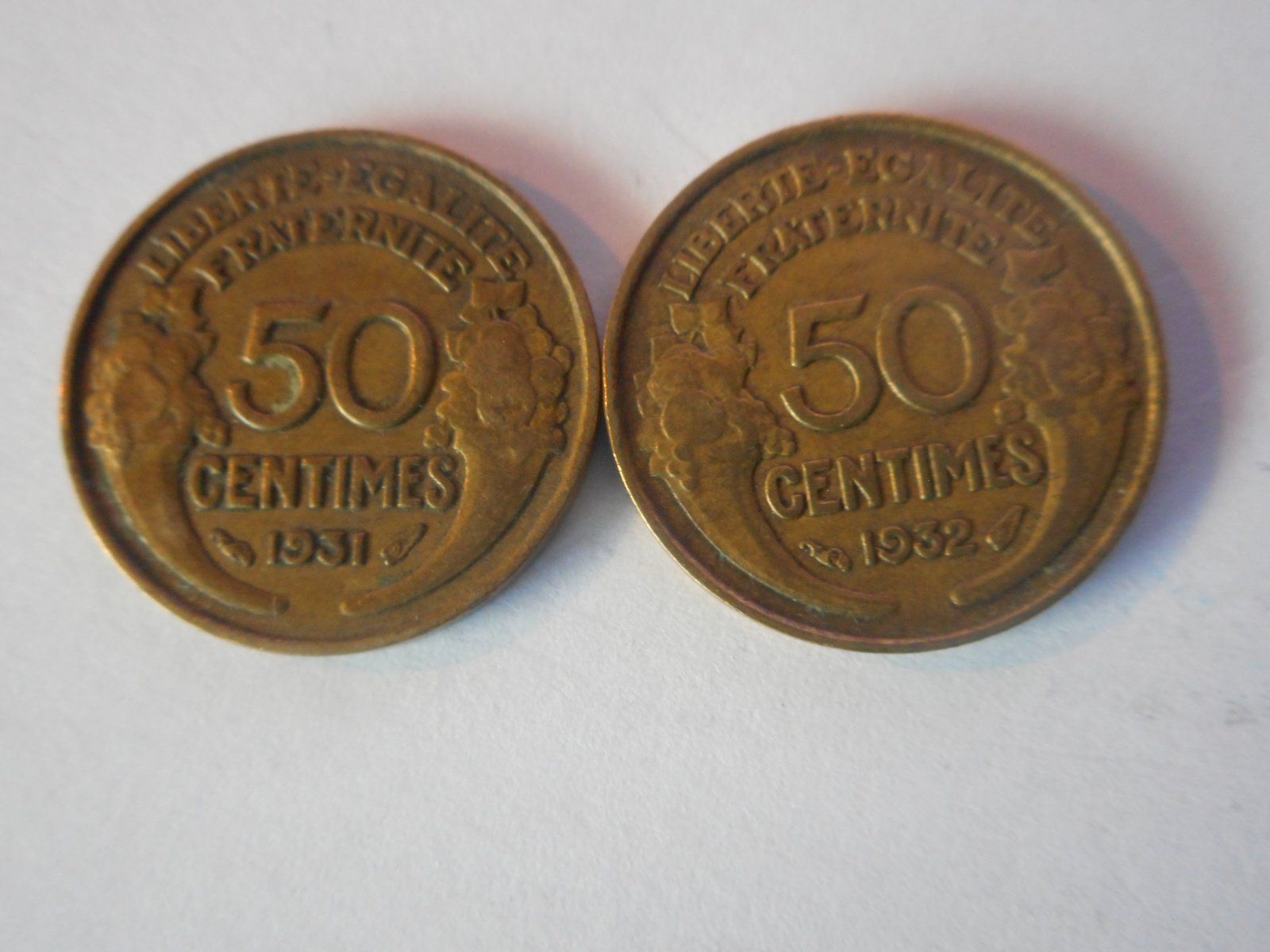 Alle Münzen: 1931+1932  50 Centimes Frankreich – Gebraucht aus Kriegstetten von pizlad2010 1