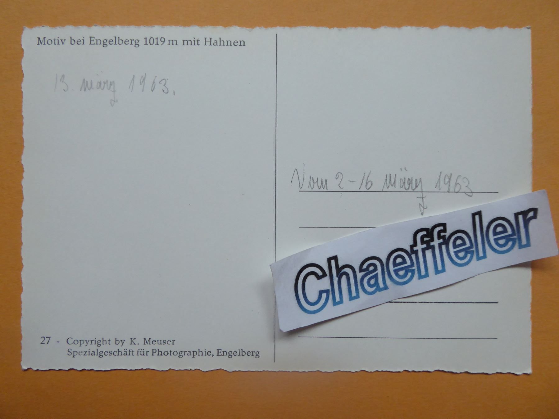 Cartoline postali: 1963 Motiv bei Engelberg mit Hahnen – Usato da Zürich venduto da Chaeffeler 1