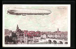Basel, Zeppelin über der Stadt, Reklame