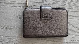 BOSS Portemonnaie in Leder metallic grau