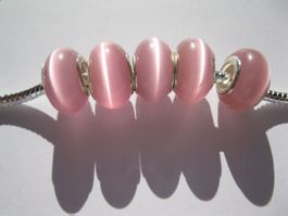 3 Glasperlen, Beads, Grosslochperle Katzenauge, rosa,14mm