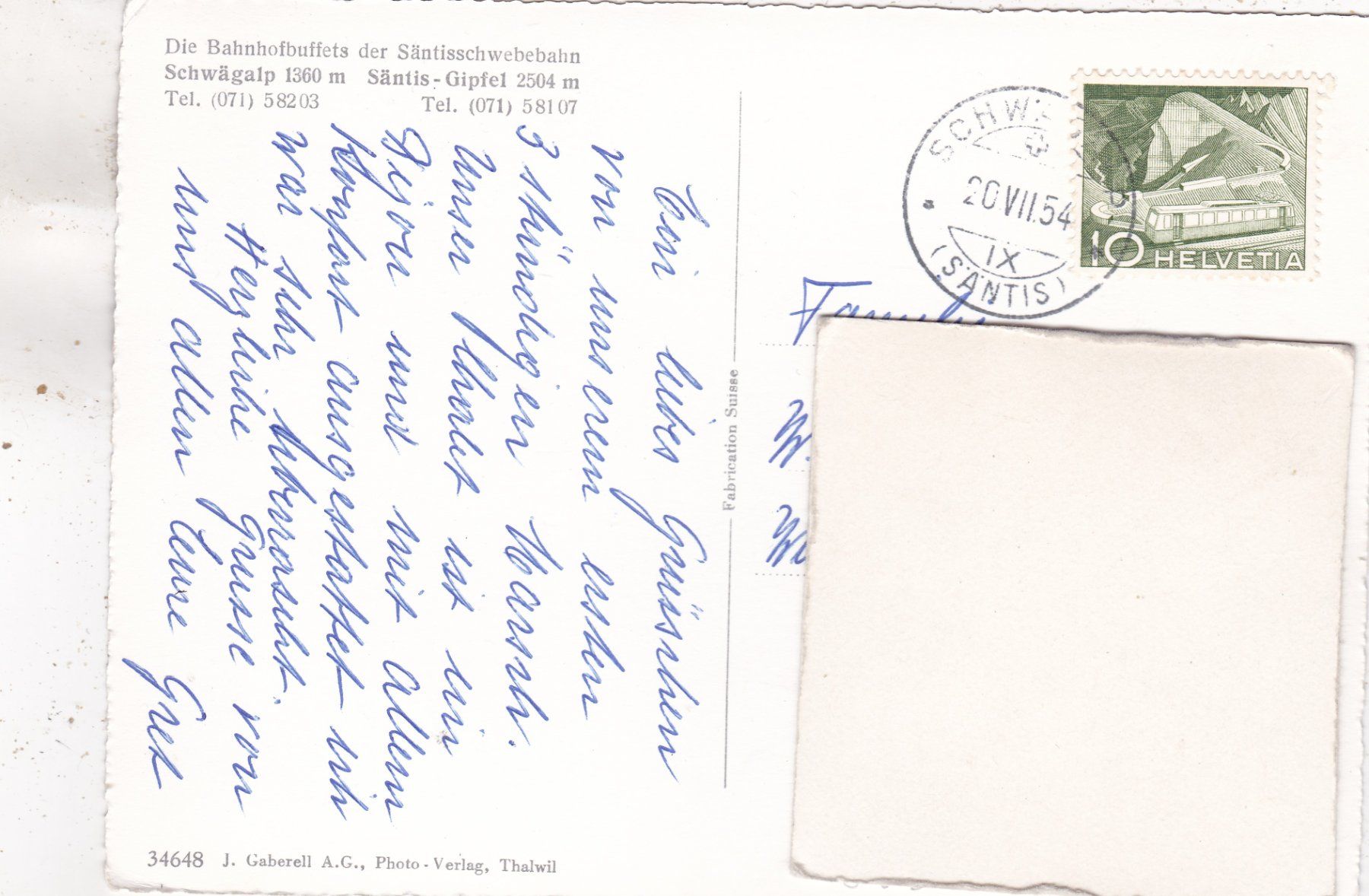 Cartes postales: Schwägalp Buffet Säntisbahn 1954 – D'occasion à Herisau par Lisegrat2008 1