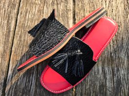 Babouches: Sandalen Fell/Leder rot (40)-ANGEBOT