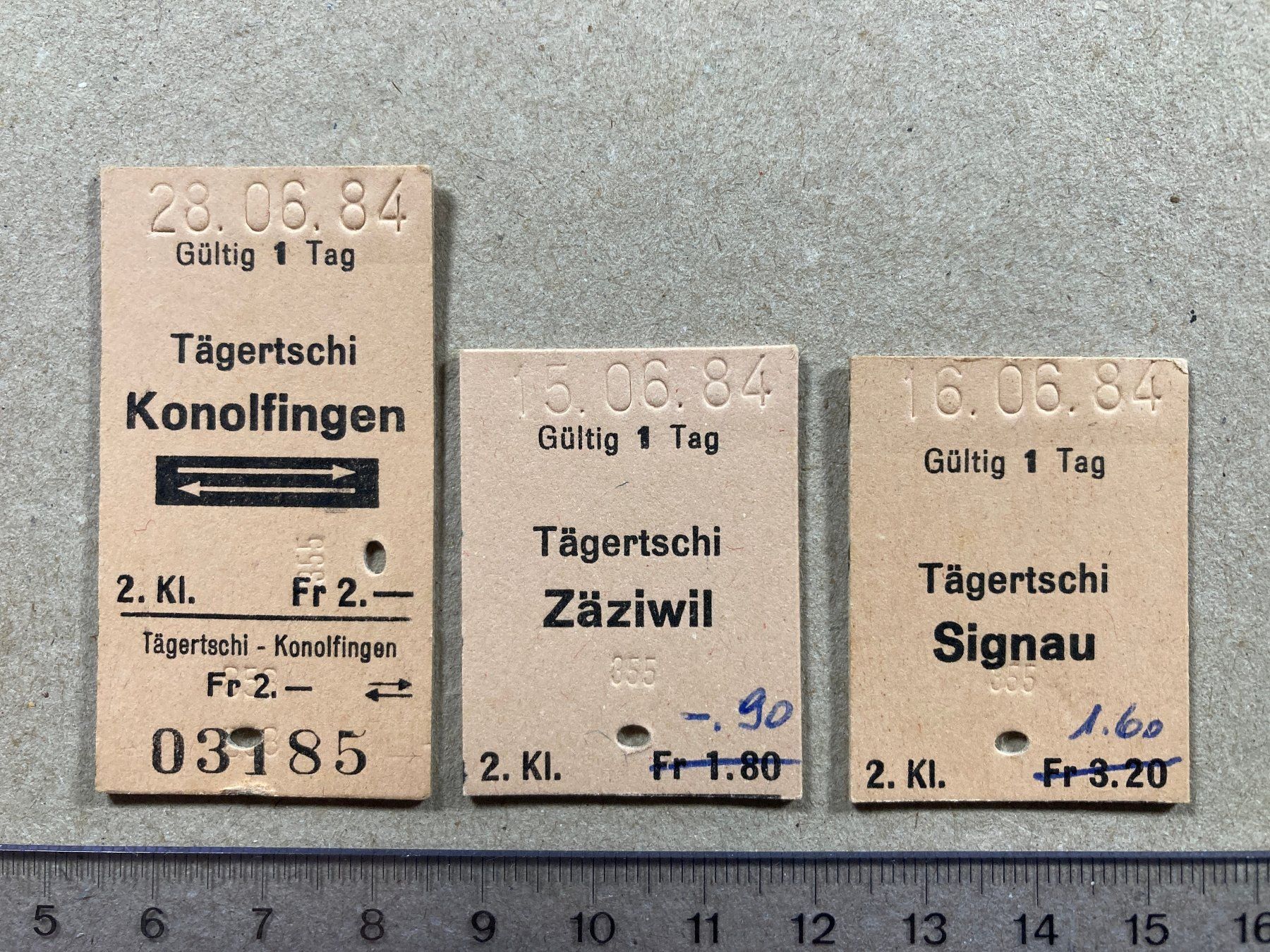 Biglietti: Ab Tägertschi, 3 verschiedene Bahn Billette, SBB – Usato da Lenzburg venduto da fh1