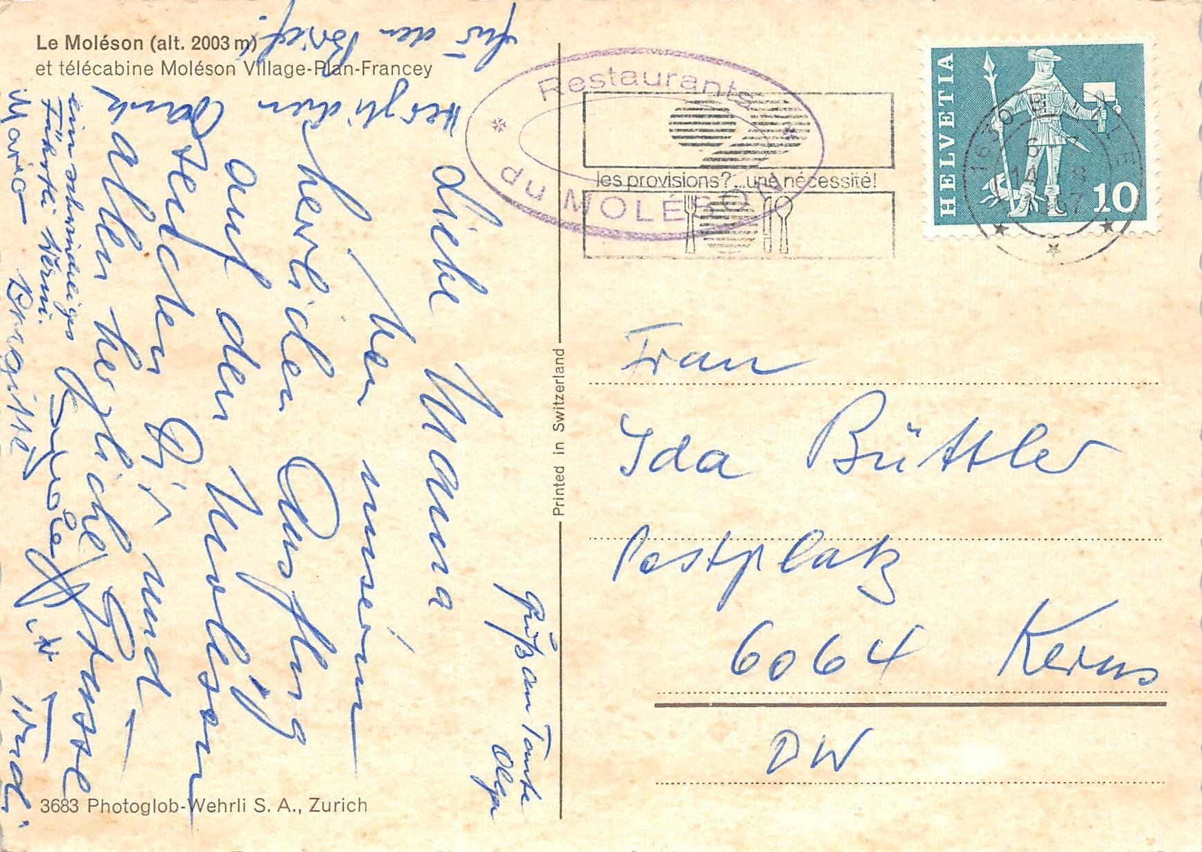 Cartoline postali: Le Moléson, Luftseilbahn – Usato da Ottikon b.Kemptth. venduto da Neptun1974 1