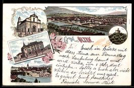 Lithographie Olten, Kirche, Neues Postgebäude, Sär