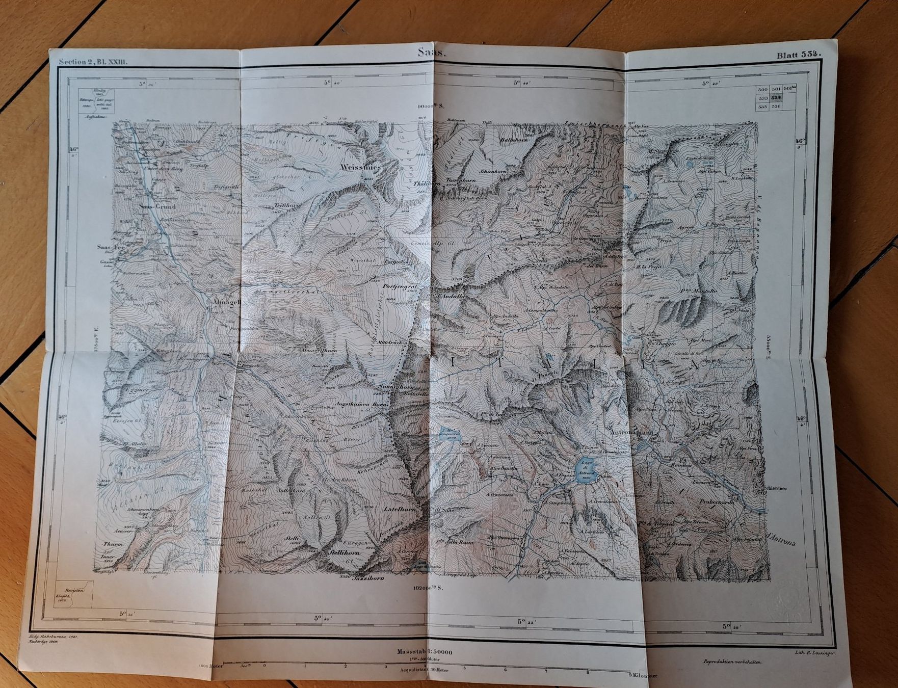 Cartine & Atlanti: CARTE TOPOGRAPHIQUE  SAAS VALAIS 1909 – Usato da LAUSANNE venduto da KWEW 1