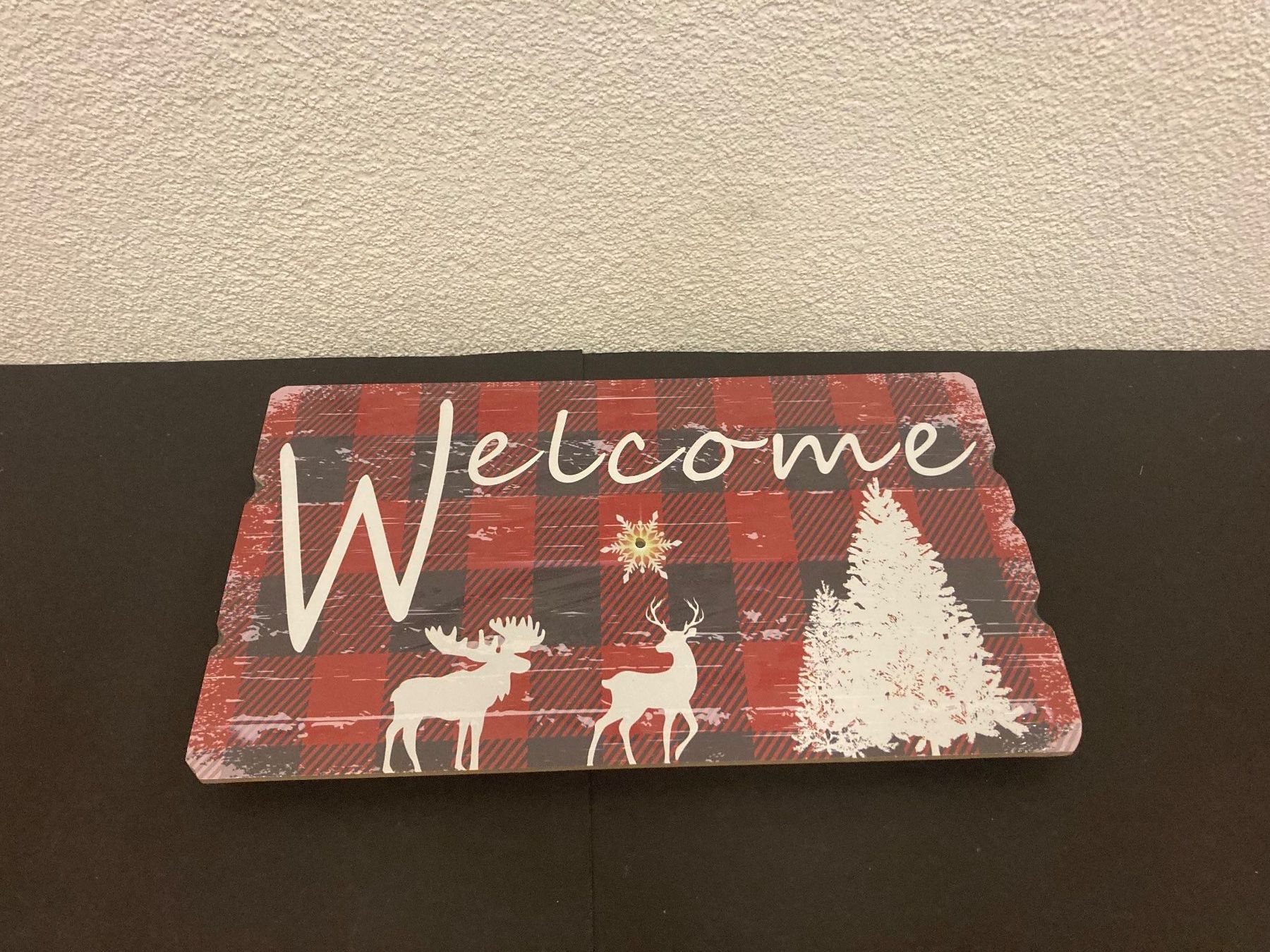 Tutte le decorazioni: Bild aus Holz "Welcome" mit 1 LED, Timer, ca. 40 x 24 cm – Nuovo e nell'imballaggio originale da Neuenhof venduto da jorogo 1