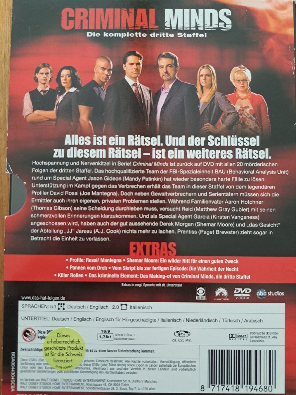 Tutti i DVDs: Criminal Minds Staffel 3 DVD Box Set 5 Discs – Usato da Zürich venduto da Rbaer1 1