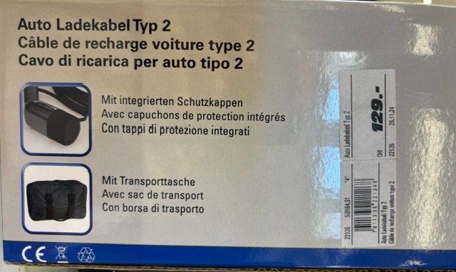 Chargeurs de batterie: Auto Ladekabel Typ 2 mit Schutzkappen und Tasche – Neuf avec emballage d'origine à Langnau am Albis par vmff 1