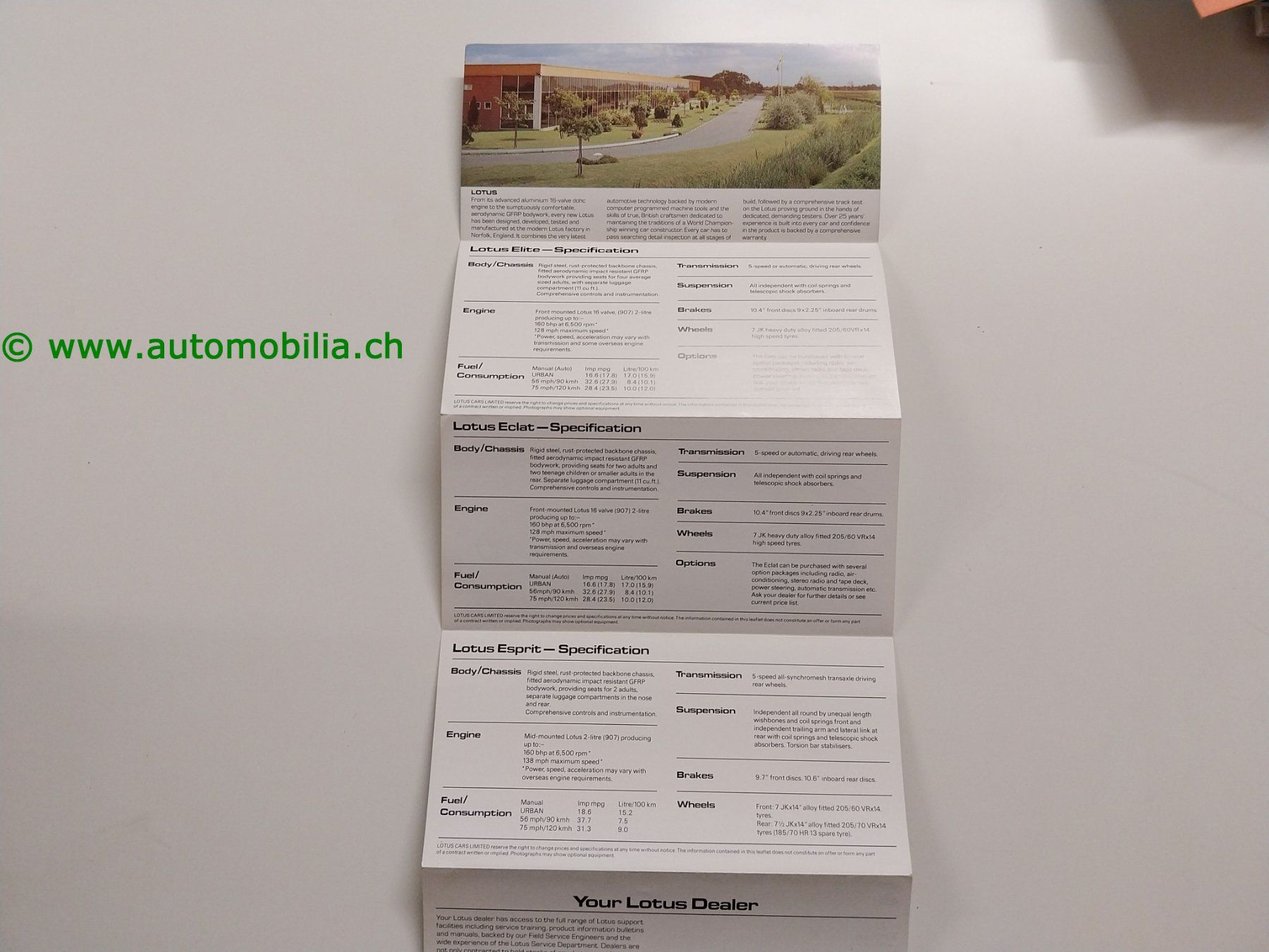 Lotus Dokumente: Lotus Modellprogramm (Elite Éclat Esprit) Prospekt englisch – Gebraucht aus Weingarten-Kalth von Bettelbruenneli 2