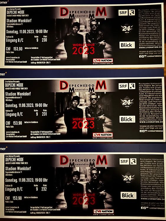 Depeche Mode Tickets (3 Stück) Sonntag 11.06.2023 Bern | Kaufen auf Ricardo